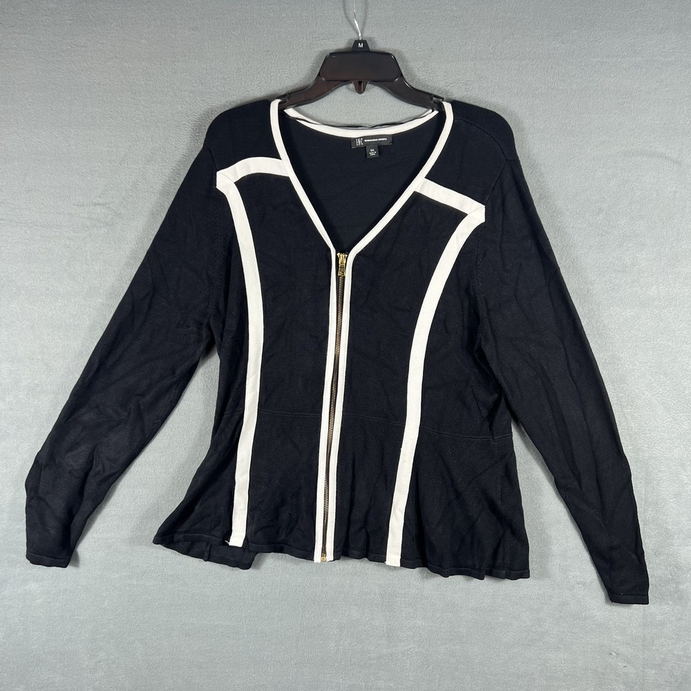 I-N-C International Concepts Women's XXL Black White Full Zip Cardigan Sweater